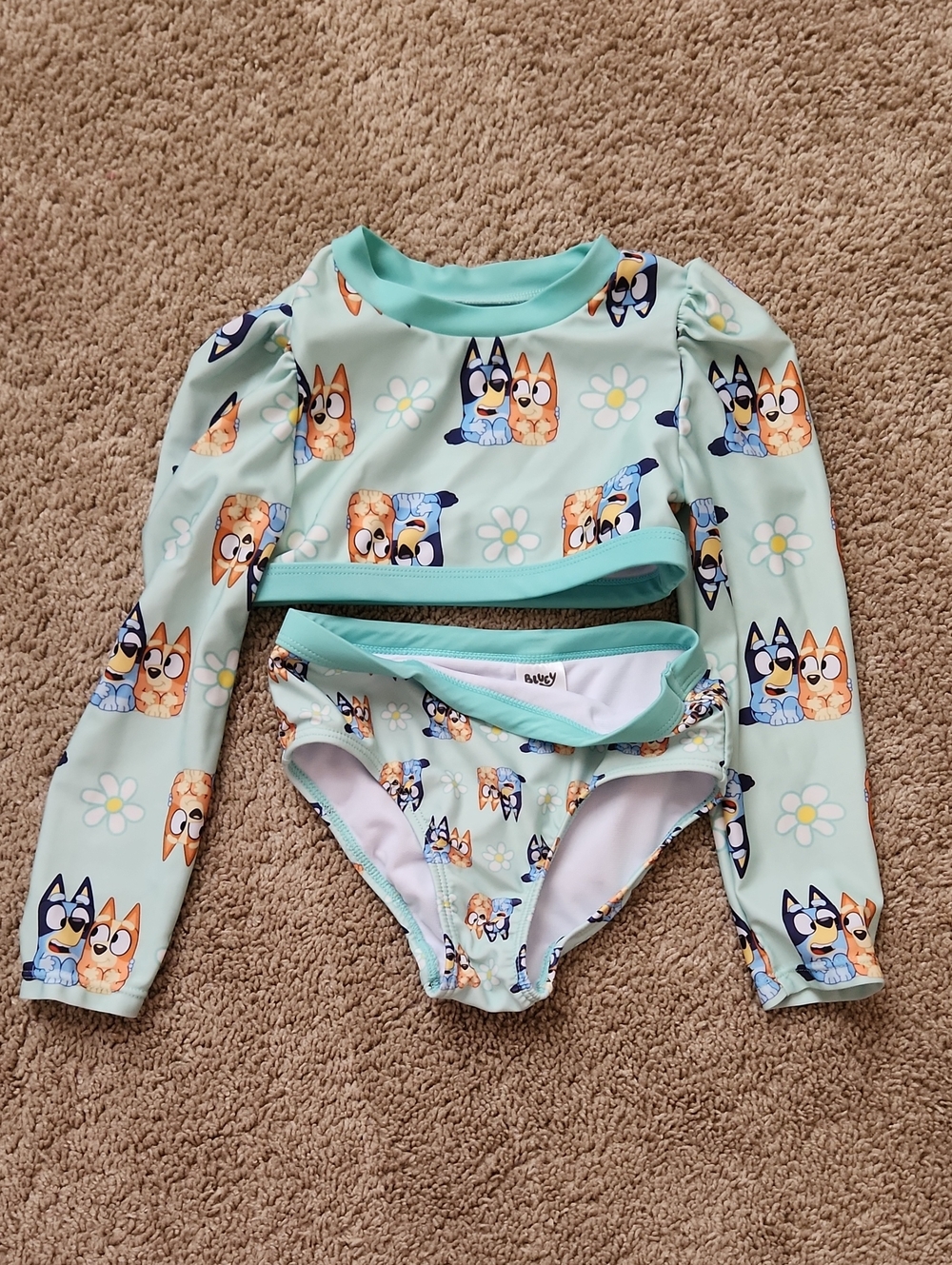 Girls Mint Long Sleeve Rashguard Swim Set with Character Print